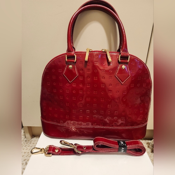 Arcadia Deep Rich Red Patent Leather Satchel/Crossbody Bag Made in Italy $298 - Picture 1 of 12